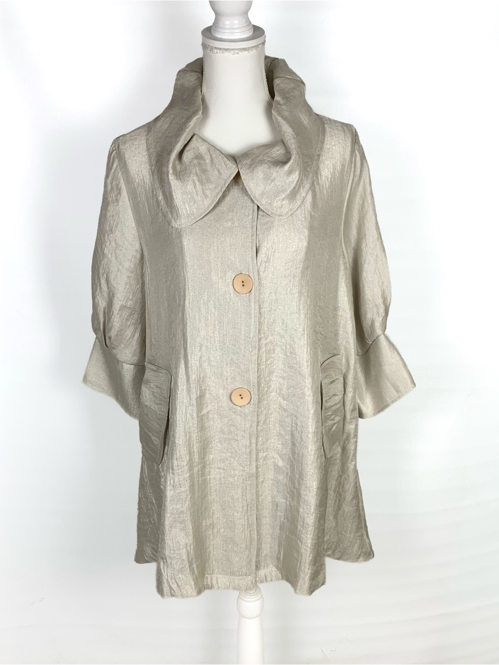 Damee Inc Jacket Women L Metallic Collared Button Up Pockets Shimmer Holiday